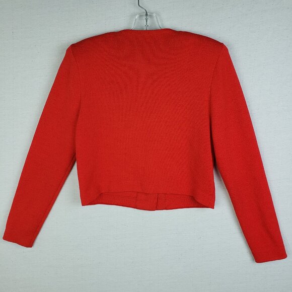 ST. JOHN Blazer Jacket Santana Knit Red Gold Buttons size 6 Classic Preppy - Picture 10 of 14